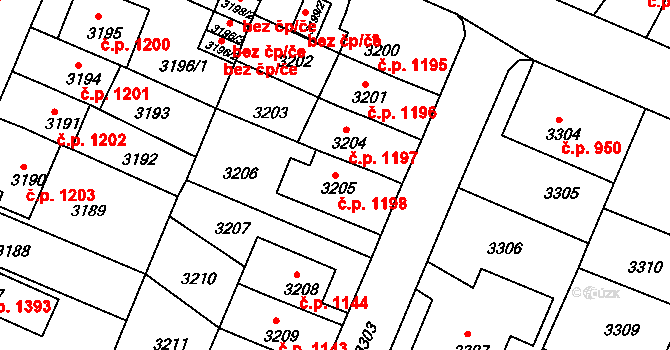 Děčín VI-Letná 1198, Děčín na parcele st. 3205 v KÚ Podmokly, Katastrální mapa