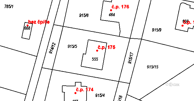 Kamýk nad Vltavou 175 na parcele st. 555 v KÚ Kamýk nad Vltavou, Katastrální mapa