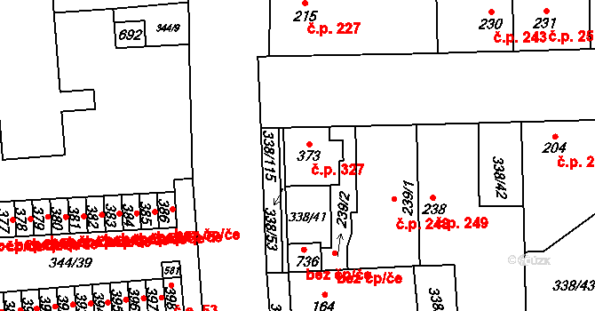 Bohušovice nad Ohří 327 na parcele st. 373 v KÚ Bohušovice nad Ohří, Katastrální mapa
