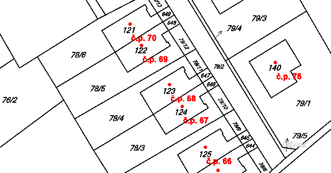 Kacákova Lhota 68 na parcele st. 123 v KÚ Kacákova Lhota, Katastrální mapa