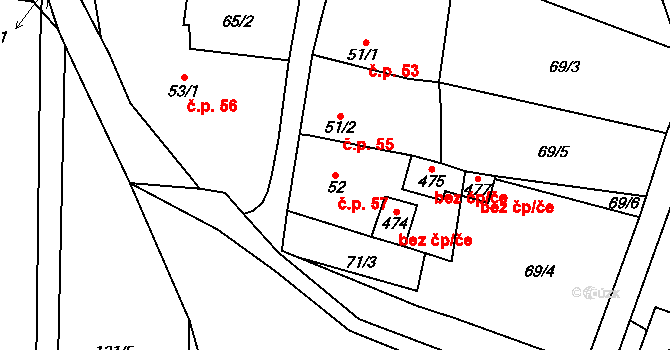 Vodochody 57, Straškov-Vodochody na parcele st. 52 v KÚ Vodochody, Katastrální mapa