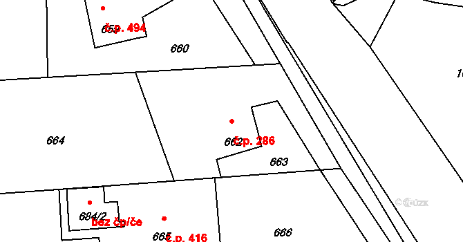 Lutyně 286, Orlová na parcele st. 662 v KÚ Horní Lutyně, Katastrální mapa