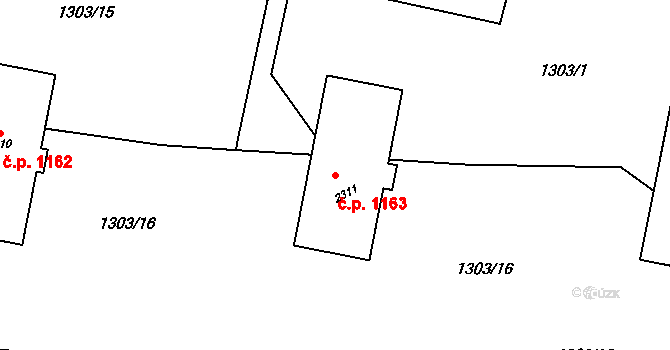 Rožnov pod Radhoštěm 1163 na parcele st. 2311 v KÚ Rožnov pod Radhoštěm, Katastrální mapa