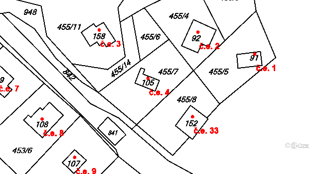 Stav 4, Úbislavice na parcele st. 105 v KÚ Stav, Katastrální mapa