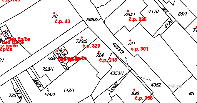 Žichlínské Předměstí 215, Lanškroun na parcele st. 724 v KÚ Lanškroun, Katastrální mapa