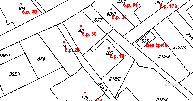Dolní Studénky 101 na parcele st. 125 v KÚ Dolní Studénky, Katastrální mapa