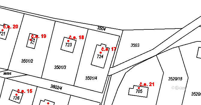 Ledce 17, Nespeky na parcele st. 724 v KÚ Nespeky, Katastrální mapa