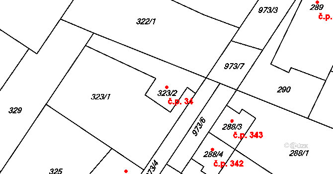 Kostomlaty nad Labem 34 na parcele st. 323/2 v KÚ Kostomlaty nad Labem, Katastrální mapa