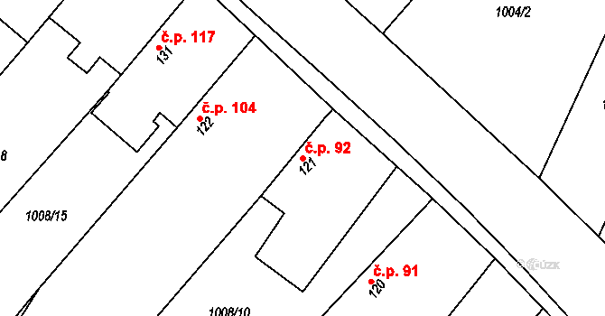 Krchleby 92 na parcele st. 121 v KÚ Krchleby u Nymburka, Katastrální mapa