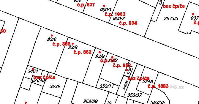 Lysá nad Labem 10 na parcele st. 83/9 v KÚ Lysá nad Labem, Katastrální mapa