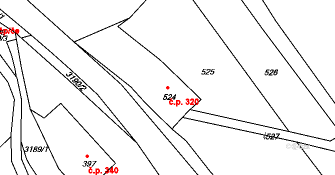 Radiměř 320 na parcele st. 524/1 v KÚ Radiměř, Katastrální mapa