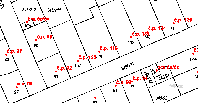 Černčice 119 na parcele st. 118 v KÚ Černčice u Loun, Katastrální mapa