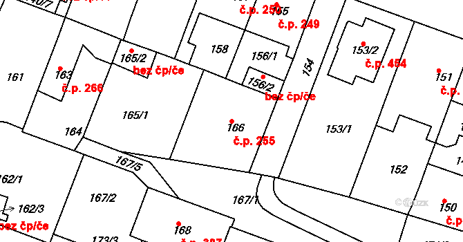 Řetenice 255, Teplice na parcele st. 166 v KÚ Teplice-Řetenice, Katastrální mapa
