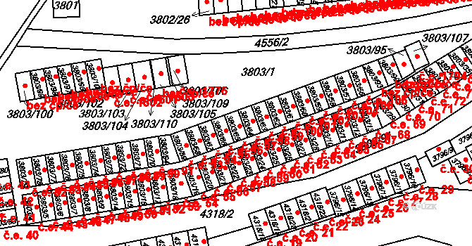 Teplice 97 na parcele st. 3803/65 v KÚ Teplice, Katastrální mapa