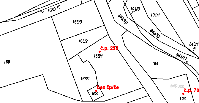 Chlebovice 228, Frýdek-Místek na parcele st. 165/1 v KÚ Chlebovice, Katastrální mapa
