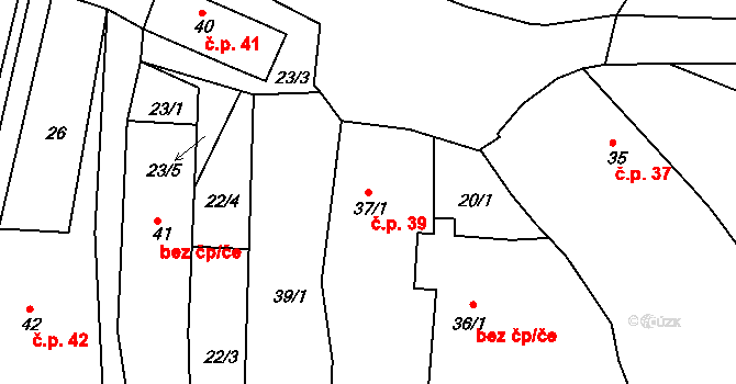 Těšetice 39, Bochov na parcele st. 37/1 v KÚ Těšetice u Bochova, Katastrální mapa