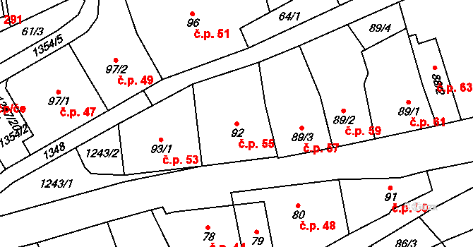 Liběchov 55 na parcele st. 92 v KÚ Liběchov, Katastrální mapa