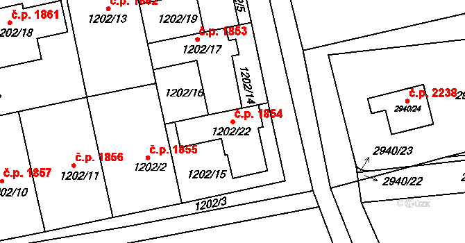 Turnov 1854 na parcele st. 1202/22 v KÚ Turnov, Katastrální mapa