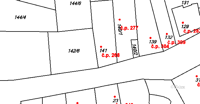 Jinonice 268, Praha na parcele st. 141 v KÚ Jinonice, Katastrální mapa