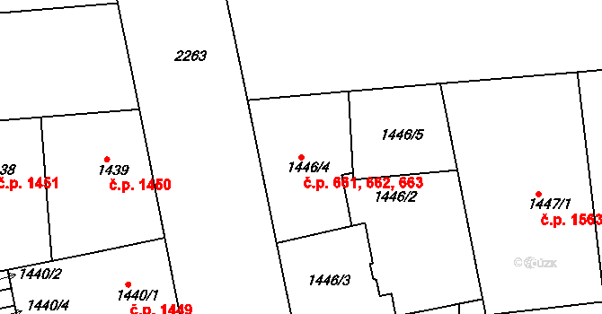 Holešovice 661,662,663, Praha na parcele st. 1446/4 v KÚ Holešovice, Katastrální mapa
