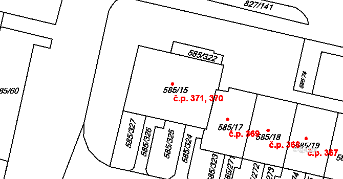 Bohnice 370,371, Praha na parcele st. 585/15 v KÚ Bohnice, Katastrální mapa