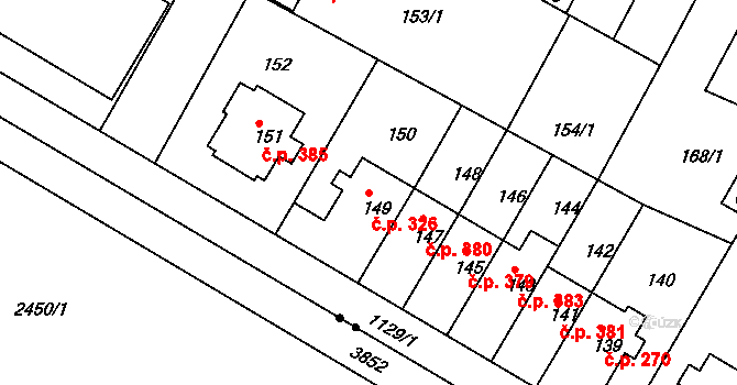 Prosek 326, Praha na parcele st. 149 v KÚ Prosek, Katastrální mapa