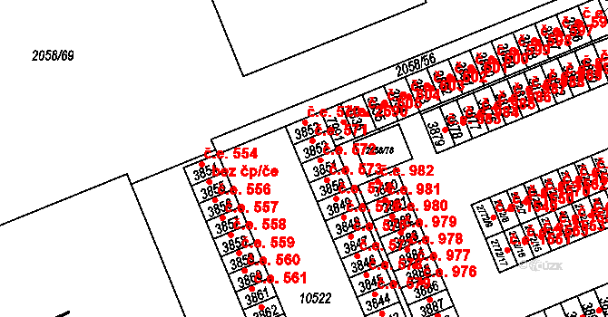 Hodonín 571 na parcele st. 3852 v KÚ Hodonín, Katastrální mapa