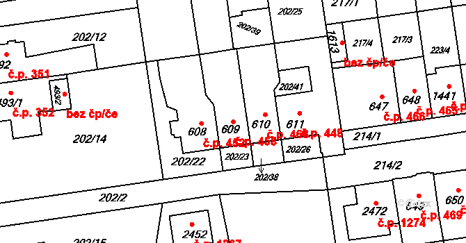 Hodolany 458, Olomouc na parcele st. 609 v KÚ Hodolany, Katastrální mapa