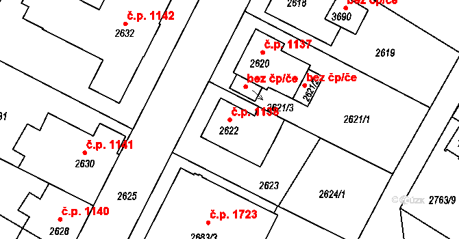 České Budějovice 5 1138, České Budějovice na parcele st. 2622 v KÚ České Budějovice 5, Katastrální mapa