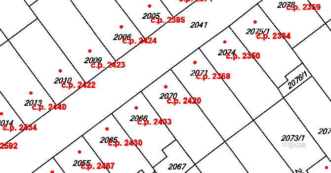 Chomutov 2420 na parcele st. 2070 v KÚ Chomutov II, Katastrální mapa