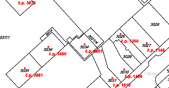 Chomutov 4801 na parcele st. 3034 v KÚ Chomutov I, Katastrální mapa