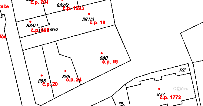 Jirkov 19 na parcele st. 880 v KÚ Jirkov, Katastrální mapa