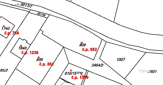 Rosice 852 na parcele st. 809 v KÚ Rosice u Brna, Katastrální mapa