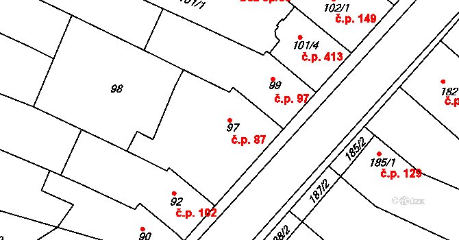Ochoz u Brna 87 na parcele st. 97 v KÚ Ochoz u Brna, Katastrální mapa