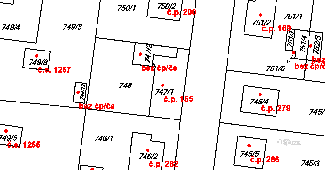 Radobyčice 155, Plzeň na parcele st. 747/1 v KÚ Radobyčice, Katastrální mapa
