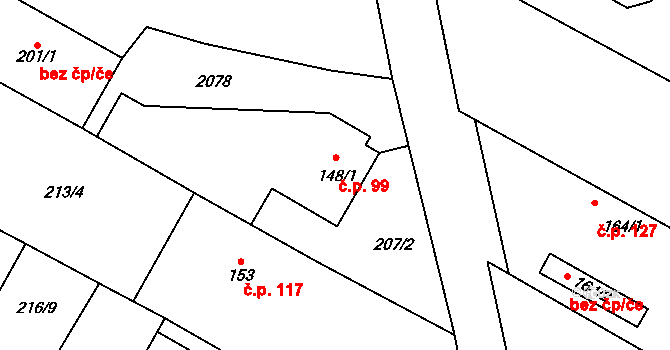 Ždánice 99 na parcele st. 148/1 v KÚ Ždánice u Kouřimi, Katastrální mapa