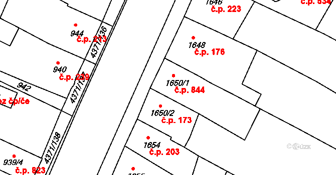 Veselí nad Lužnicí II 844, Veselí nad Lužnicí na parcele st. 1650/1 v KÚ Veselí nad Lužnicí, Katastrální mapa