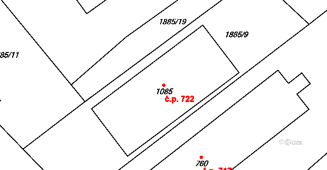 Rotava 722 na parcele st. 1085 v KÚ Rotava, Katastrální mapa