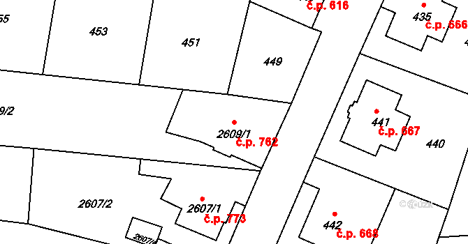 Šluknov 762 na parcele st. 2609/1 v KÚ Šluknov, Katastrální mapa