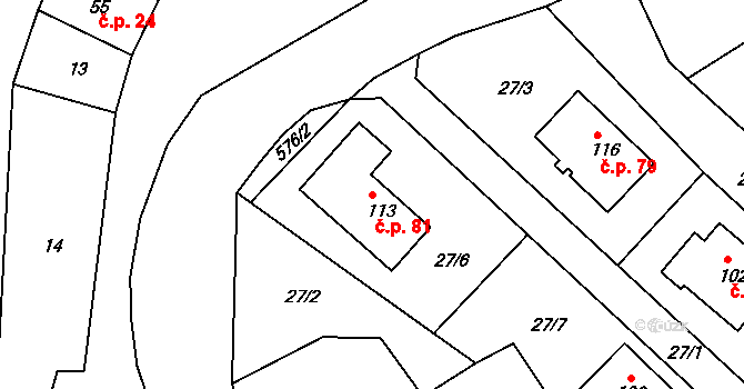 Luhy 81, Dolní Hbity na parcele st. 113 v KÚ Luhy, Katastrální mapa
