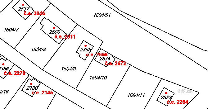 Litice 2672, Plzeň na parcele st. 2374 v KÚ Valcha, Katastrální mapa