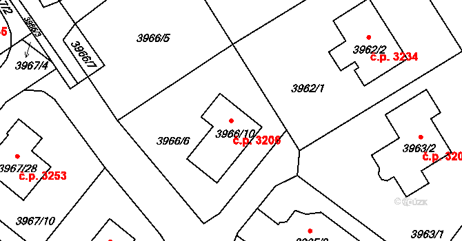 Česká Lípa 3206 na parcele st. 3966/10 v KÚ Česká Lípa, Katastrální mapa