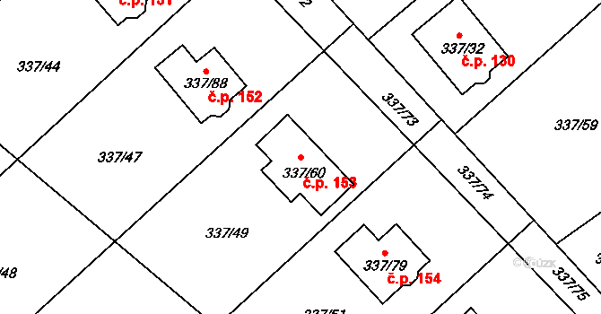 Valtířov 153, Velké Březno na parcele st. 337/60 v KÚ Valtířov nad Labem, Katastrální mapa