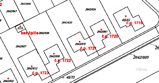 Kuřim 1721 na parcele st. 2642/876 v KÚ Kuřim, Katastrální mapa
