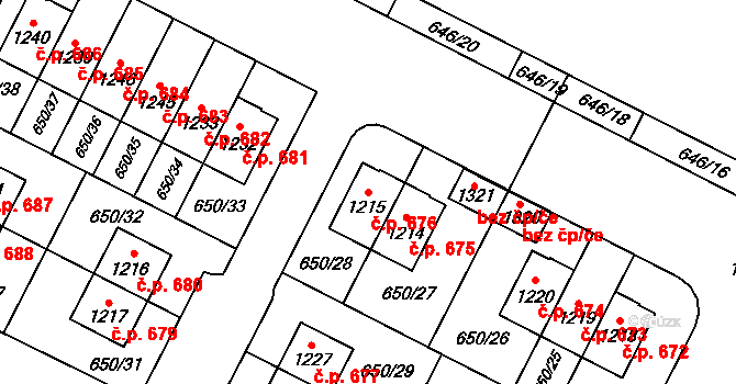 Plotiště nad Labem 676, Hradec Králové na parcele st. 1215 v KÚ Plotiště nad Labem, Katastrální mapa
