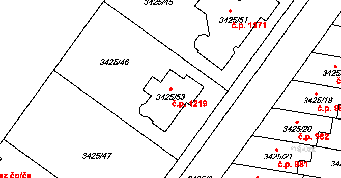 Rohatec 1219 na parcele st. 3425/53 v KÚ Rohatec, Katastrální mapa