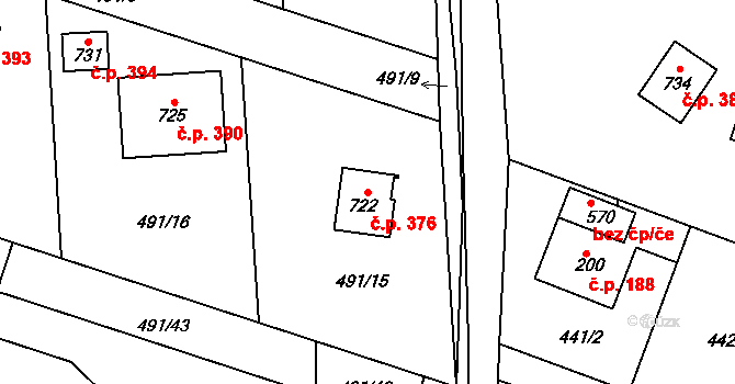 Maršov 376, Krupka na parcele st. 722 v KÚ Maršov u Krupky, Katastrální mapa