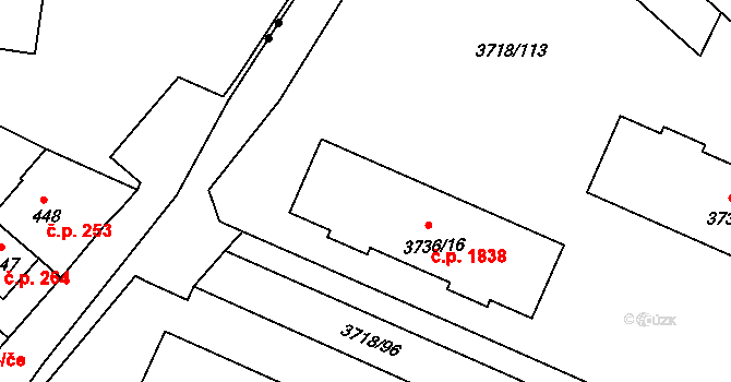 Předměstí 1838, Litoměřice na parcele st. 3736/16 v KÚ Litoměřice, Katastrální mapa