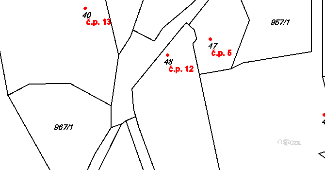 Radotín 12, Olbramovice na parcele st. 48 v KÚ Křešice u Olbramovic, Katastrální mapa