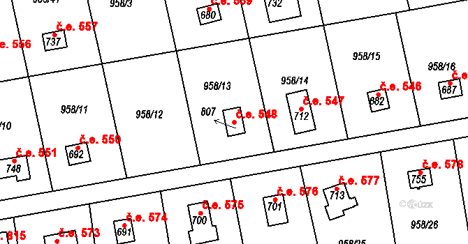 Podhrad 548, Cheb na parcele st. 807 v KÚ Podhrad, Katastrální mapa